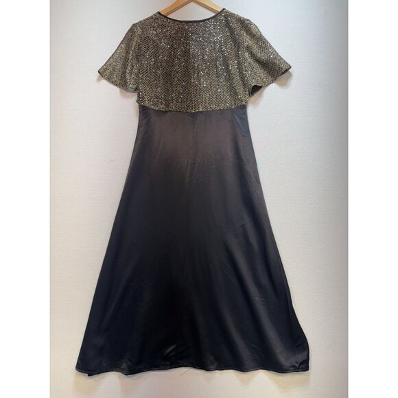 Molly Malloy Evening Party Dress Womens 6 Petite Black Gold Glittery A-Line Midi - Picture 16 of 16